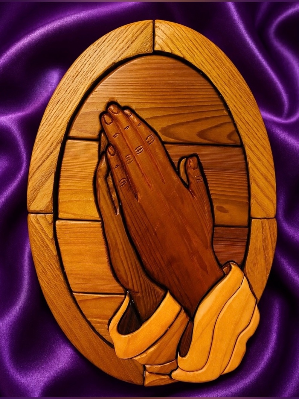 Praying Hands JESUS CHRIST Original Vintage Fine Art SOLID WOOD SCULPTURE Plaque